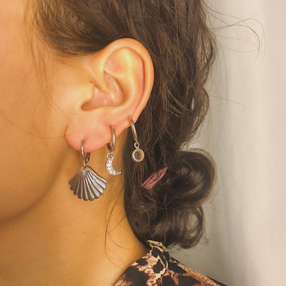 Moon with Diamond Drop Earrings - Picture 2 of 8